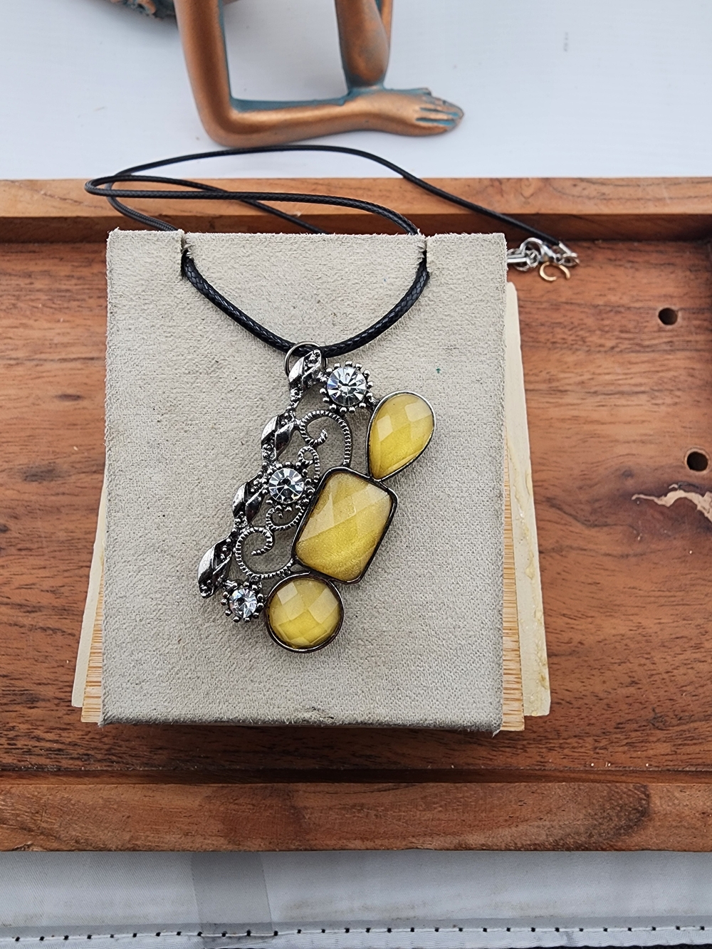 Yellow Gemstone Pendant Necklace with Antique Silver Accents